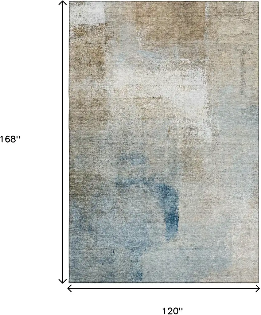 Taupe Blue And Ivory Abstract Washable Area Rug With UV Protection Photo 3