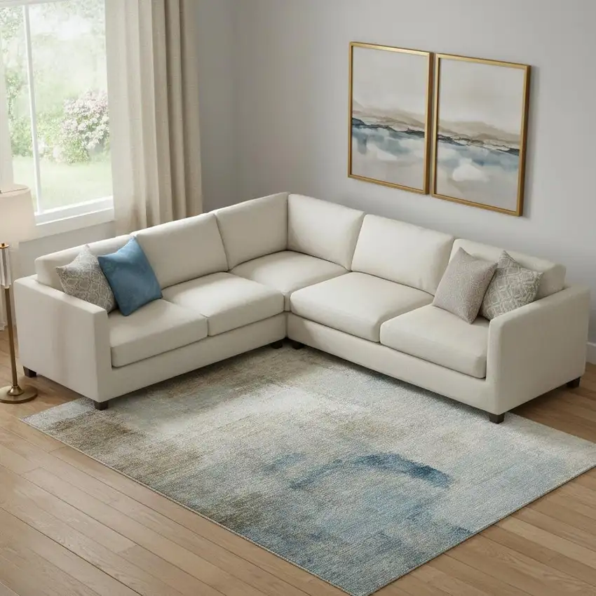 Taupe Blue And Ivory Abstract Washable Area Rug With UV Protection Photo 1