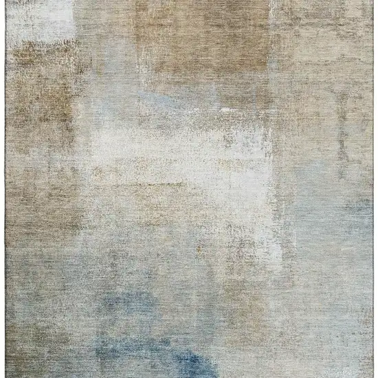 Taupe Blue And Ivory Abstract Washable Area Rug With UV Protection Photo 3