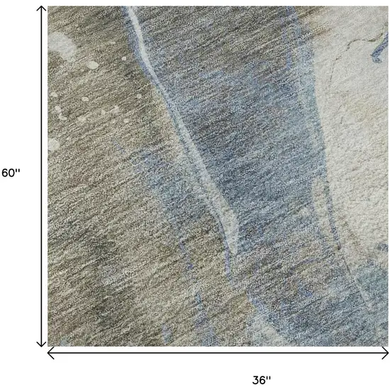 Taupe Blue And Ivory Abstract Washable Area Rug With UV Protection Photo 8