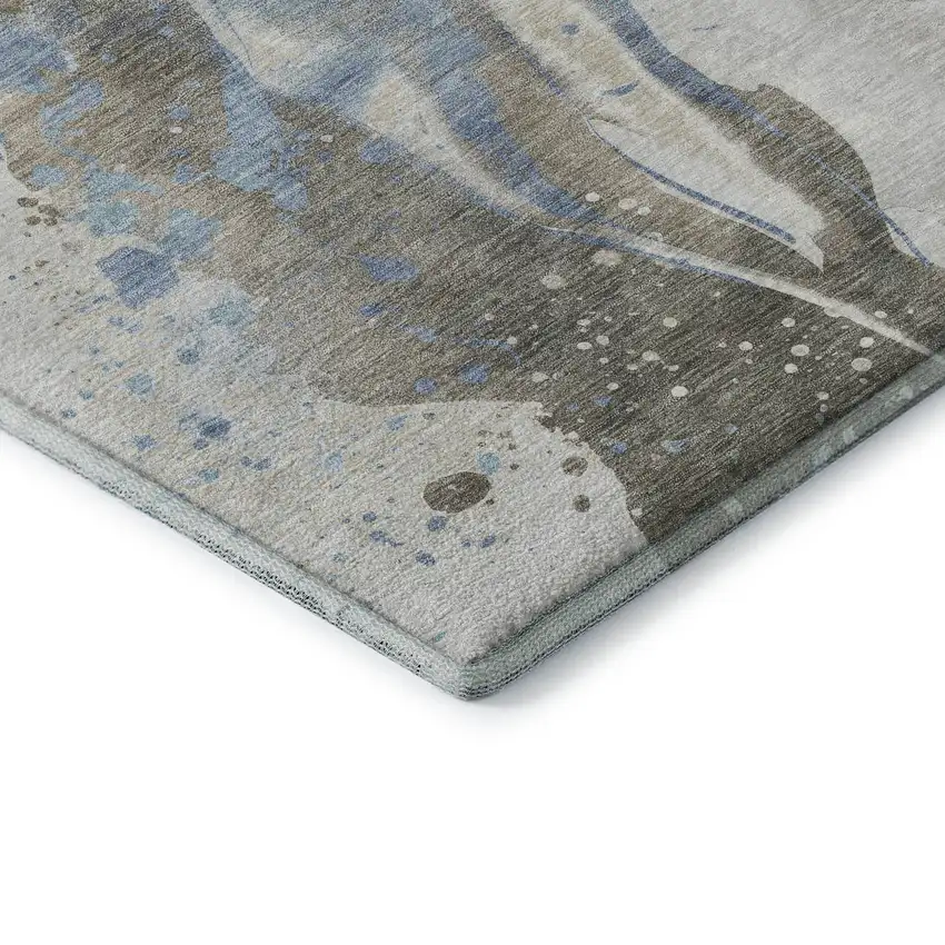 Taupe Blue And Ivory Abstract Washable Area Rug With UV Protection Photo 6
