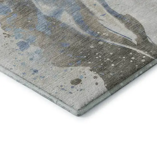 Taupe Blue And Ivory Abstract Washable Area Rug With UV Protection Photo 6