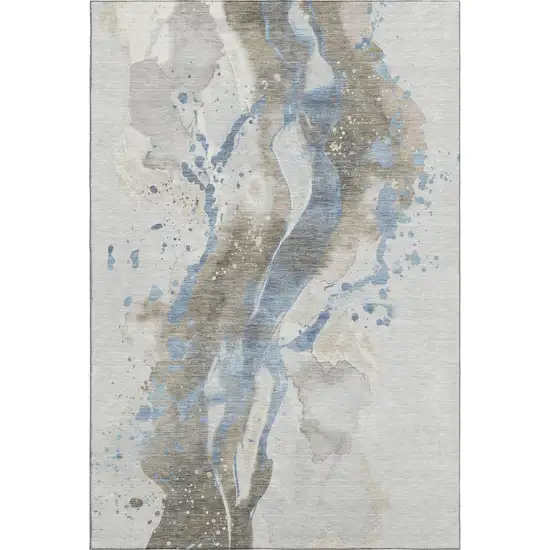 Taupe Blue And Ivory Abstract Washable Area Rug With UV Protection Photo 4