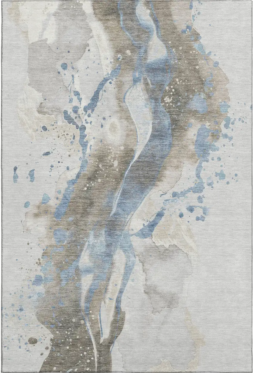 Taupe Blue And Ivory Abstract Washable Area Rug With UV Protection Photo 5