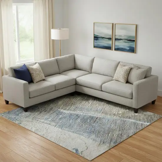 Taupe Blue And Ivory Abstract Washable Area Rug With UV Protection Photo 2