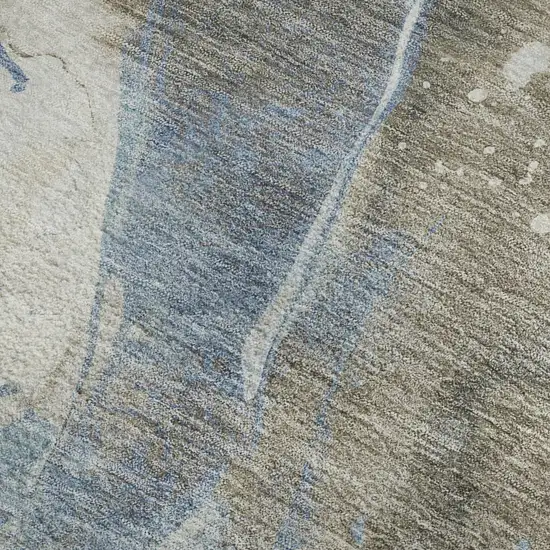 Taupe Blue And Ivory Abstract Washable Area Rug With UV Protection Photo 2
