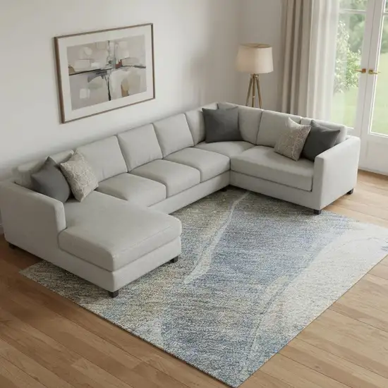 Taupe Blue And Ivory Abstract Washable Area Rug With UV Protection Photo 2