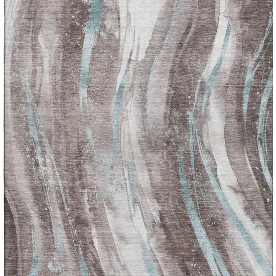 Taupe Blue And Ivory Abstract Washable Area Rug With UV Protection Photo 3