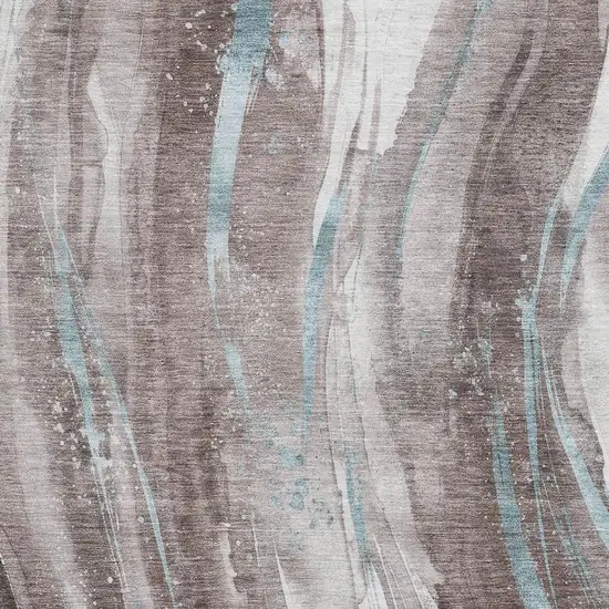 Taupe Blue And Ivory Abstract Washable Area Rug With UV Protection Photo 2