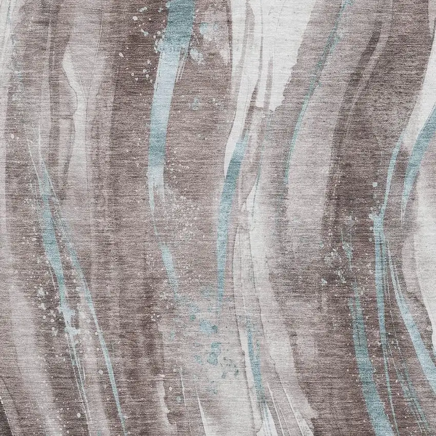 Taupe Blue And Ivory Abstract Washable Area Rug With UV Protection Photo 2