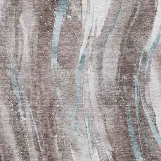 Taupe Blue And Ivory Abstract Washable Area Rug With UV Protection Photo 2