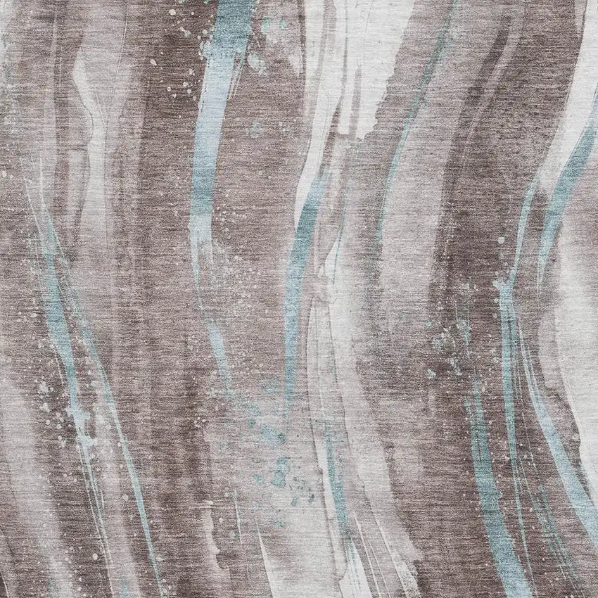 Taupe Blue And Ivory Abstract Washable Area Rug With UV Protection Photo 2