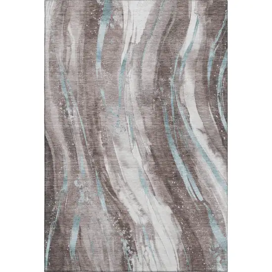 Taupe Blue And Ivory Abstract Washable Area Rug With UV Protection Photo 1