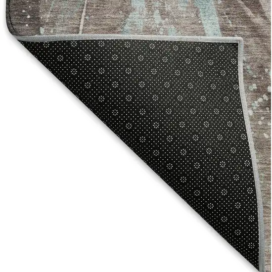 Taupe Blue And Ivory Abstract Washable Area Rug With UV Protection Photo 6