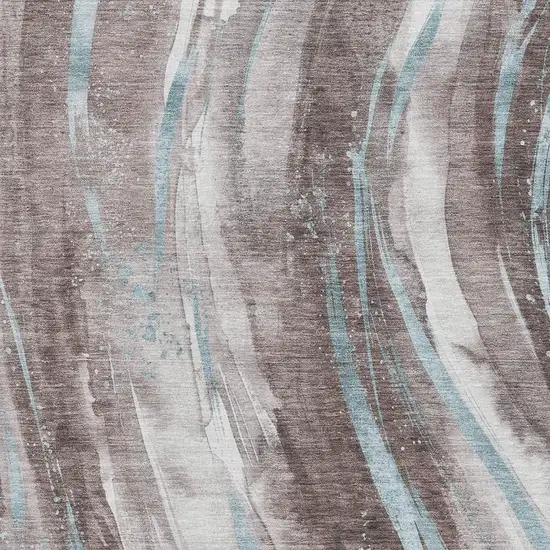 Taupe Blue And Ivory Abstract Washable Area Rug With UV Protection Photo 2
