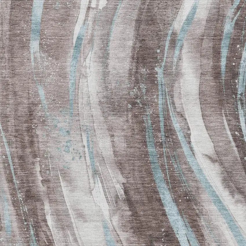Taupe Blue And Ivory Abstract Washable Area Rug With UV Protection Photo 2