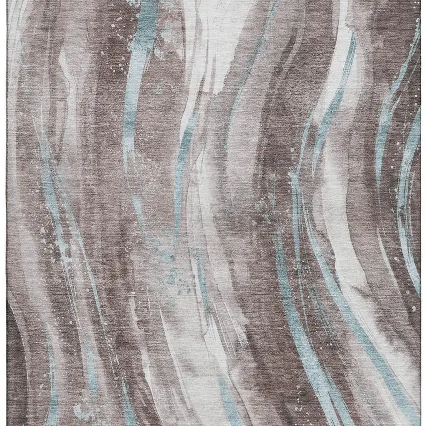 Taupe Blue And Ivory Abstract Washable Area Rug With UV Protection Photo 3