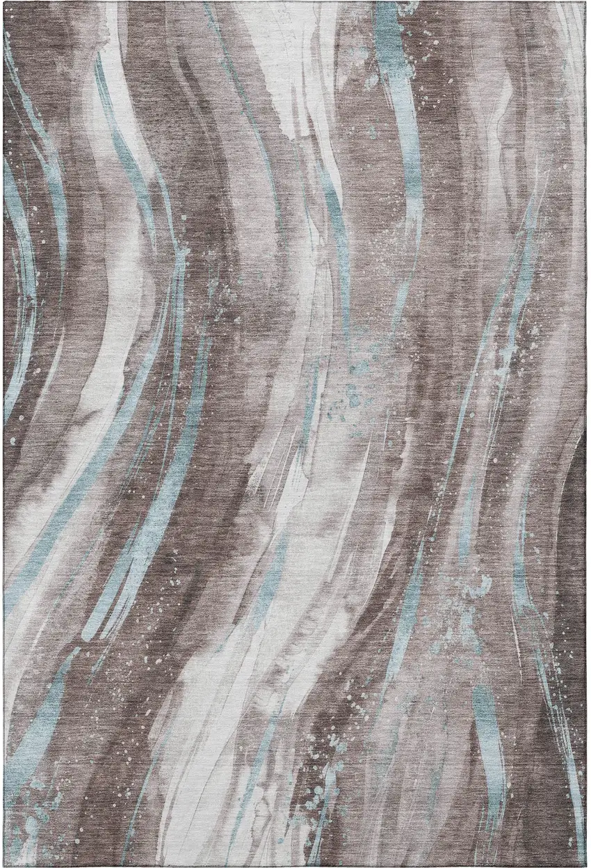 Taupe Blue And Ivory Abstract Washable Area Rug With UV Protection Photo 3