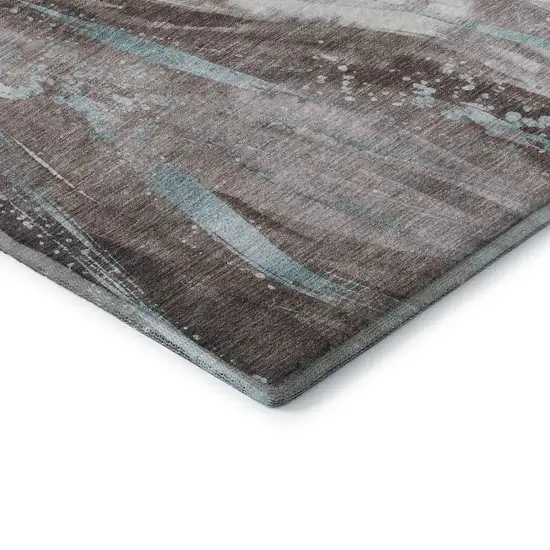 Taupe Blue And Ivory Abstract Washable Area Rug With UV Protection Photo 7