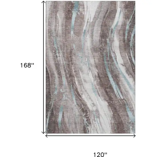 Taupe Blue And Ivory Abstract Washable Area Rug With UV Protection Photo 9