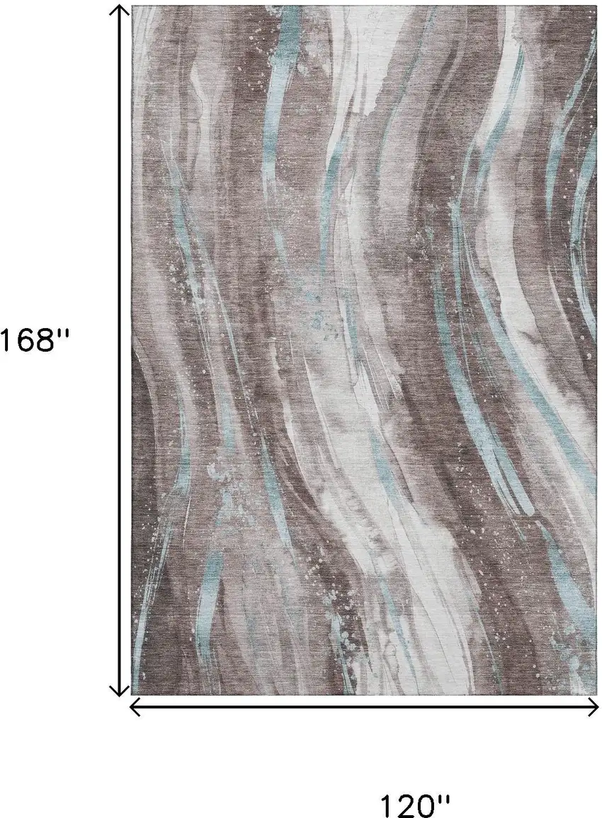 Taupe Blue And Ivory Abstract Washable Area Rug With UV Protection Photo 9