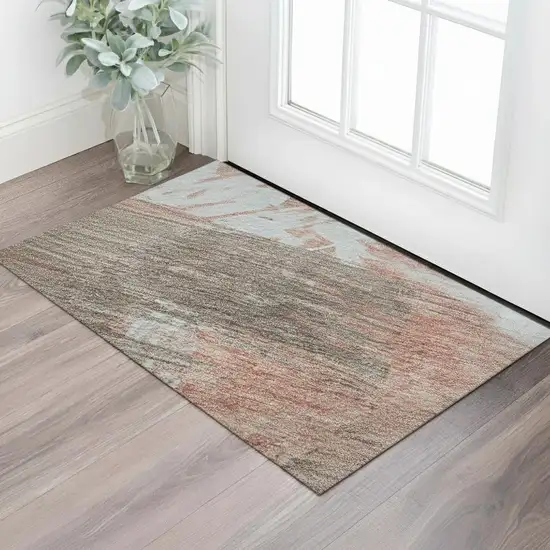 Taupe Blue And Ivory Abstract Washable Area Rug With UV Protection Photo 2
