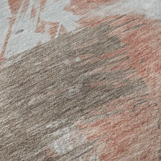 Taupe Blue And Ivory Abstract Washable Area Rug With UV Protection Photo 1