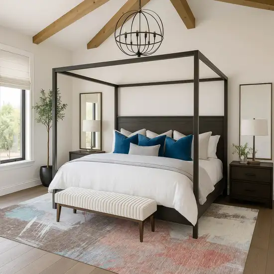 Taupe Blue And Ivory Abstract Washable Area Rug With UV Protection Photo 3