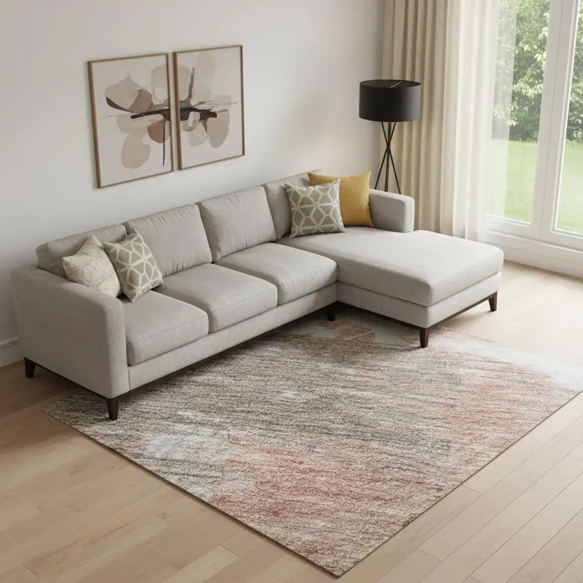 Taupe Blue And Ivory Abstract Washable Area Rug With UV Protection Photo 2