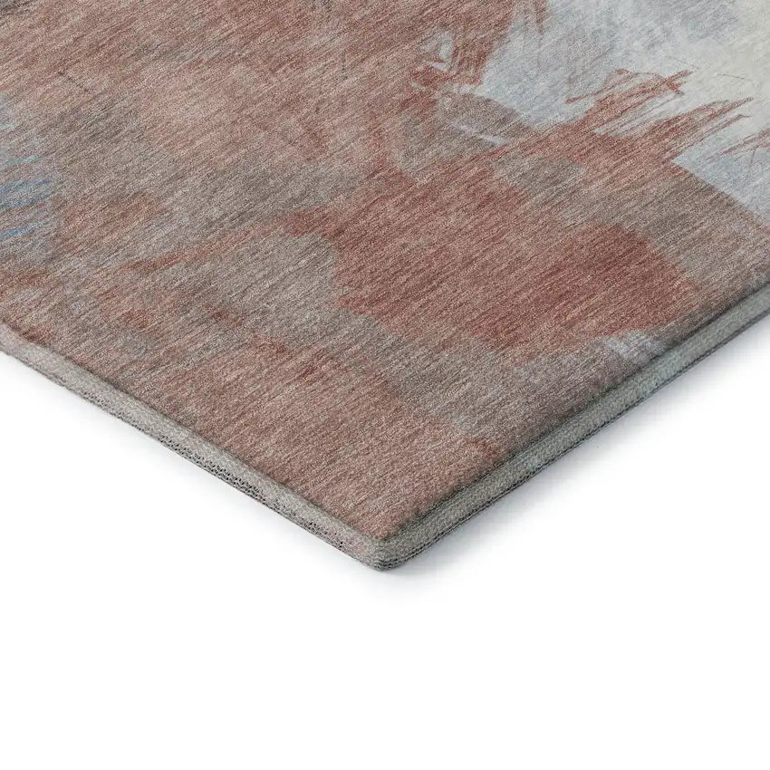 Taupe Blue And Ivory Abstract Washable Area Rug With UV Protection Photo 6