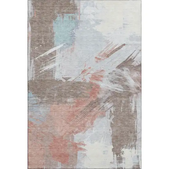 Taupe Blue And Ivory Abstract Washable Area Rug With UV Protection Photo 4