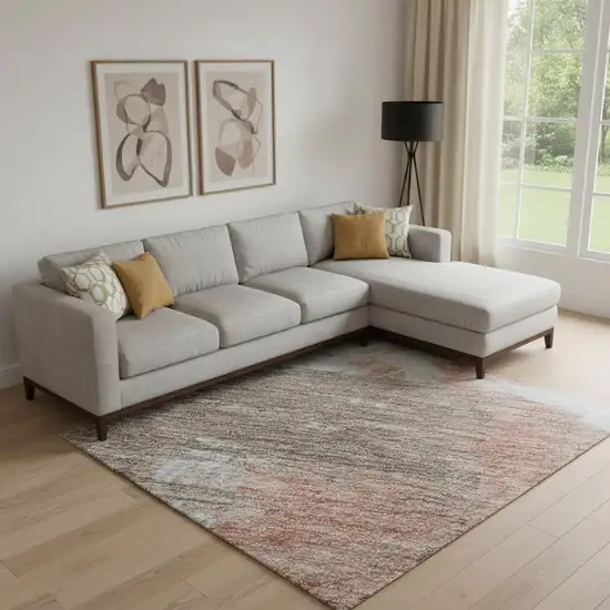 Taupe Blue And Ivory Abstract Washable Area Rug With UV Protection Photo 2