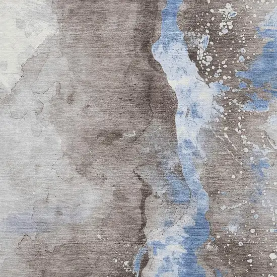Taupe Blue And Ivory Abstract Washable Area Rug With UV Protection Photo 2