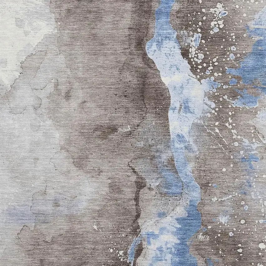 Taupe Blue And Ivory Abstract Washable Area Rug With UV Protection Photo 2