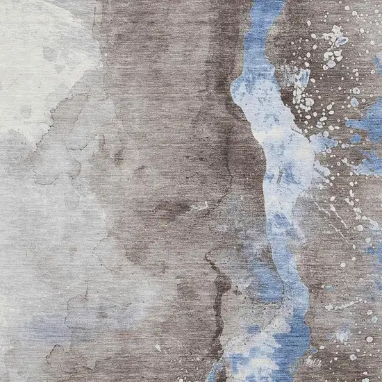 Taupe Blue And Ivory Abstract Washable Area Rug With UV Protection Photo 2