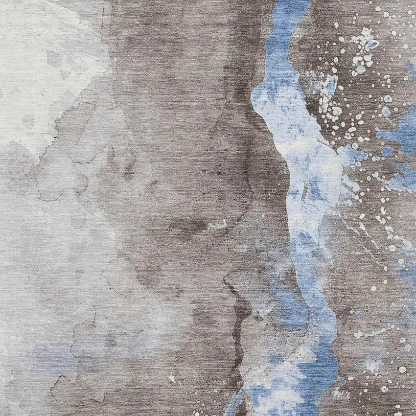 Taupe Blue And Ivory Abstract Washable Area Rug With UV Protection Photo 2