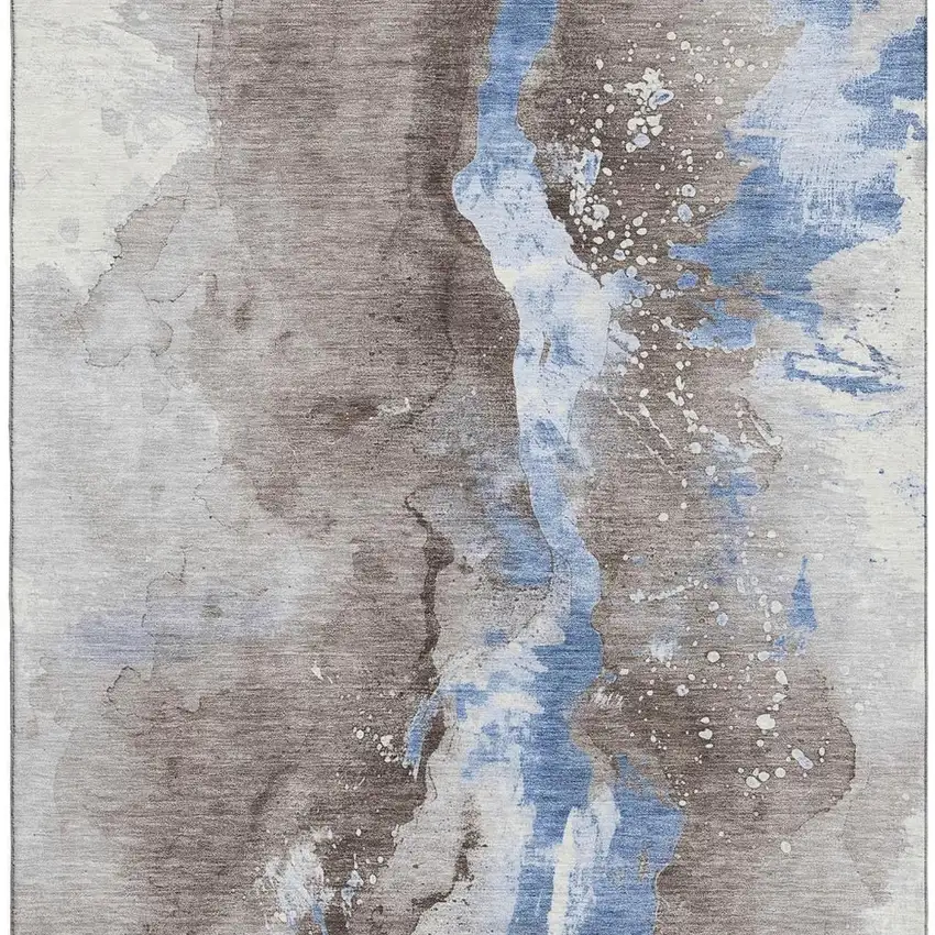 Taupe Blue And Ivory Abstract Washable Area Rug With UV Protection Photo 3