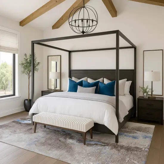 Taupe Blue And Ivory Abstract Washable Area Rug With UV Protection Photo 5