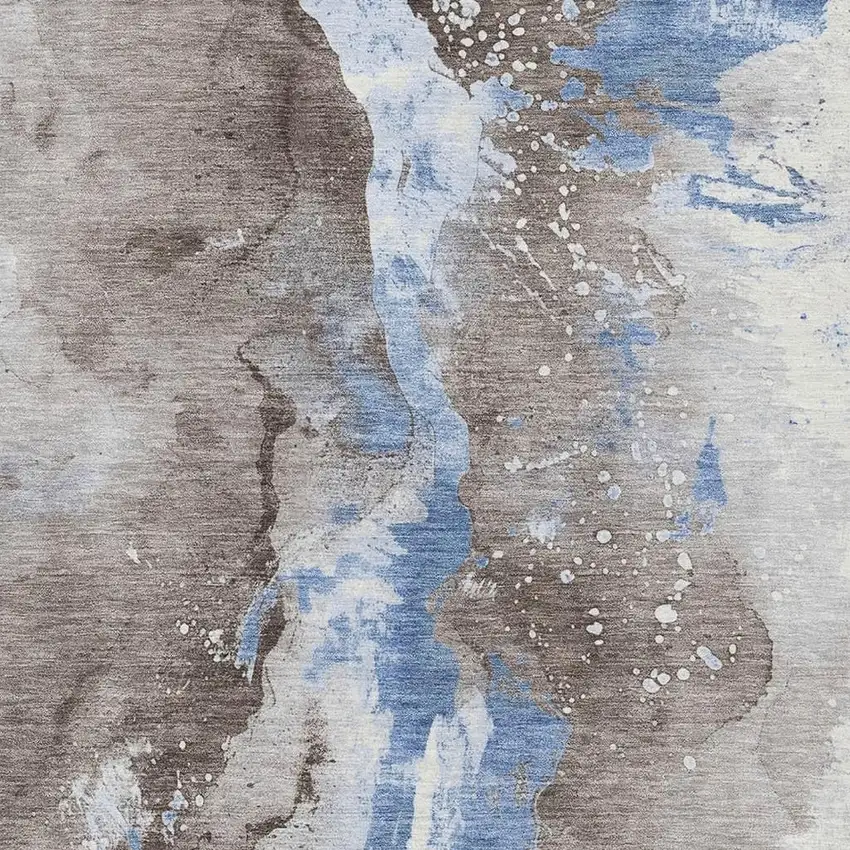 Taupe Blue And Ivory Abstract Washable Area Rug With UV Protection Photo 2