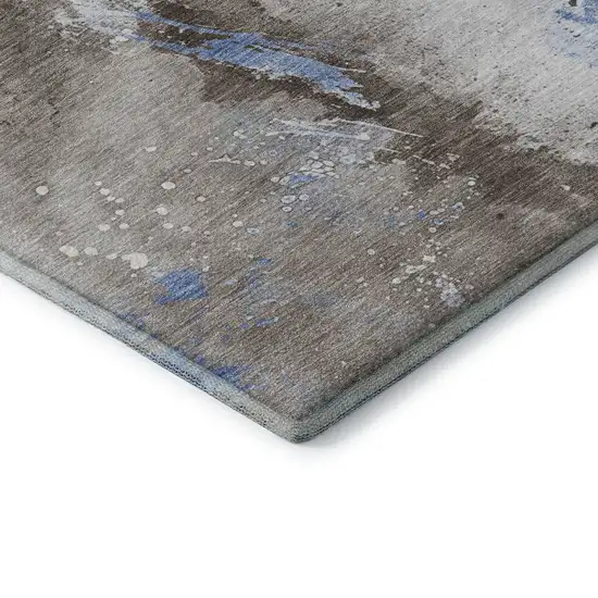 Taupe Blue And Ivory Abstract Washable Area Rug With UV Protection Photo 7