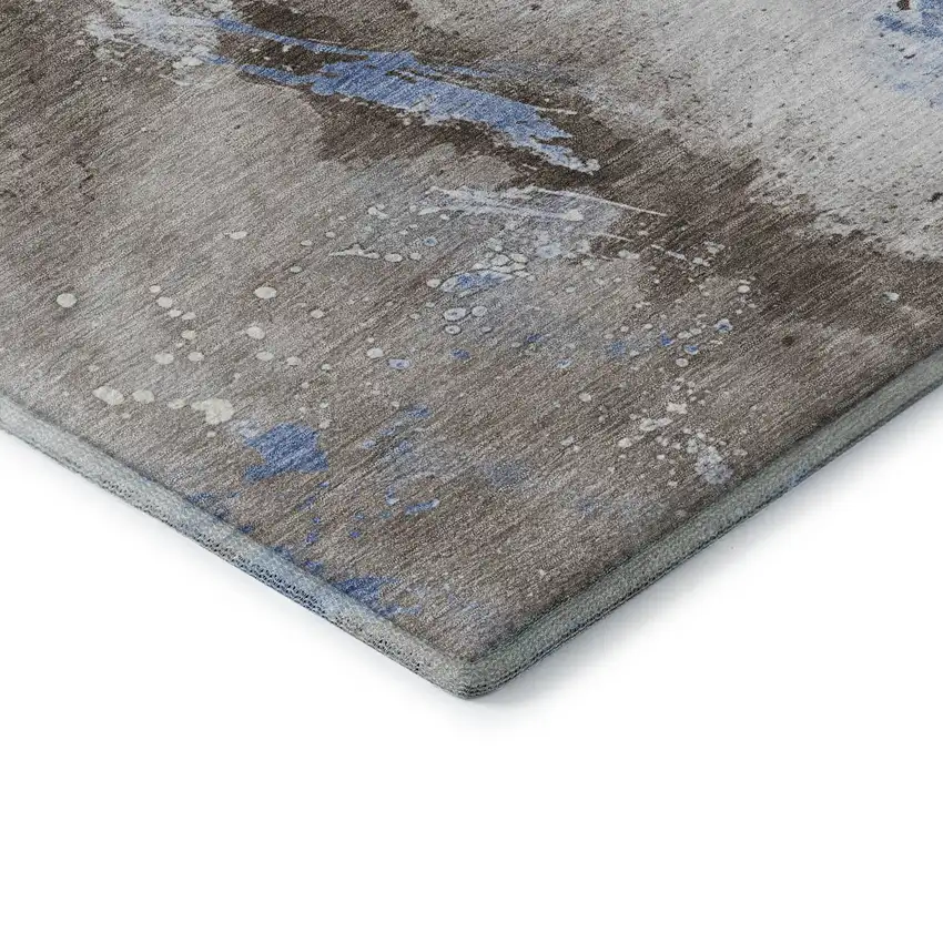 Taupe Blue And Ivory Abstract Washable Area Rug With UV Protection Photo 7