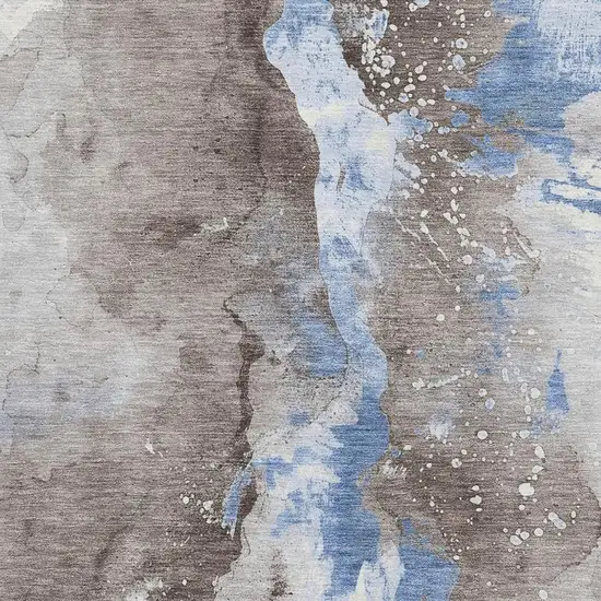 Taupe Blue And Ivory Abstract Washable Area Rug With UV Protection Photo 2
