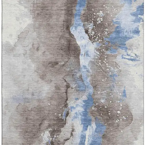 Taupe Blue And Ivory Abstract Washable Area Rug With UV Protection Photo 3