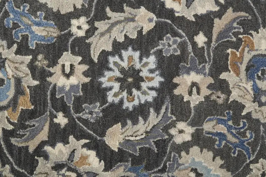Taupe Blue And Ivory Wool Floral Tufted Handmade Area Rug Photo 5