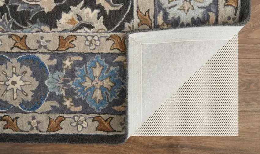 Taupe Blue And Ivory Wool Floral Tufted Handmade Area Rug Photo 9
