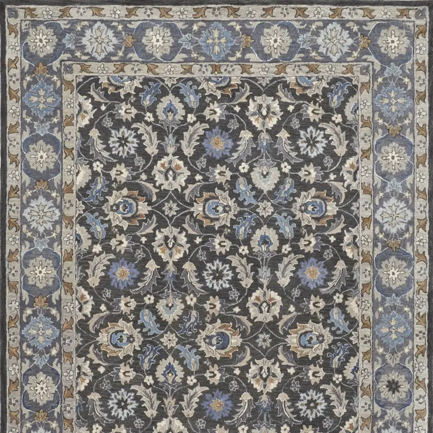Taupe Blue And Ivory Wool Floral Tufted Handmade Area Rug Photo 7