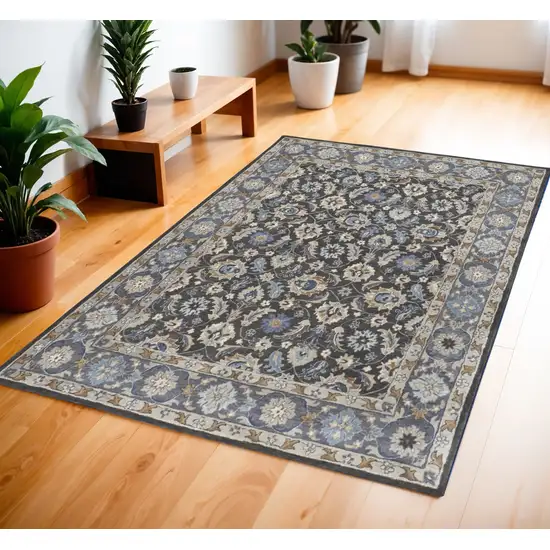 Taupe Blue And Ivory Wool Floral Tufted Handmade Area Rug Photo 1