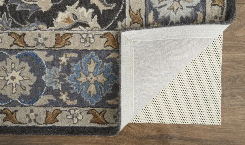 Taupe Blue And Ivory Wool Floral Tufted Handmade Stain Resistant Area Rug Photo 4