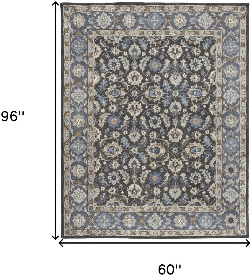 Taupe Blue And Ivory Wool Floral Tufted Handmade Stain Resistant Area Rug Photo 10