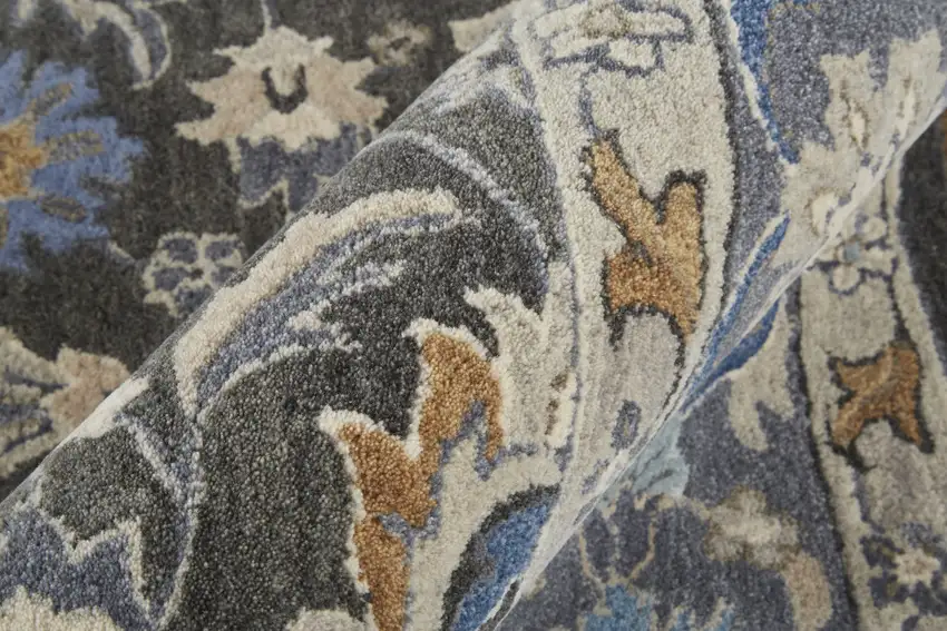 Taupe Blue And Ivory Wool Floral Tufted Handmade Stain Resistant Area Rug Photo 8